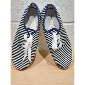 Gold Toe Striped Canvas Sneakers Blue White 8.5 M Style E6J Casual RN# 84890